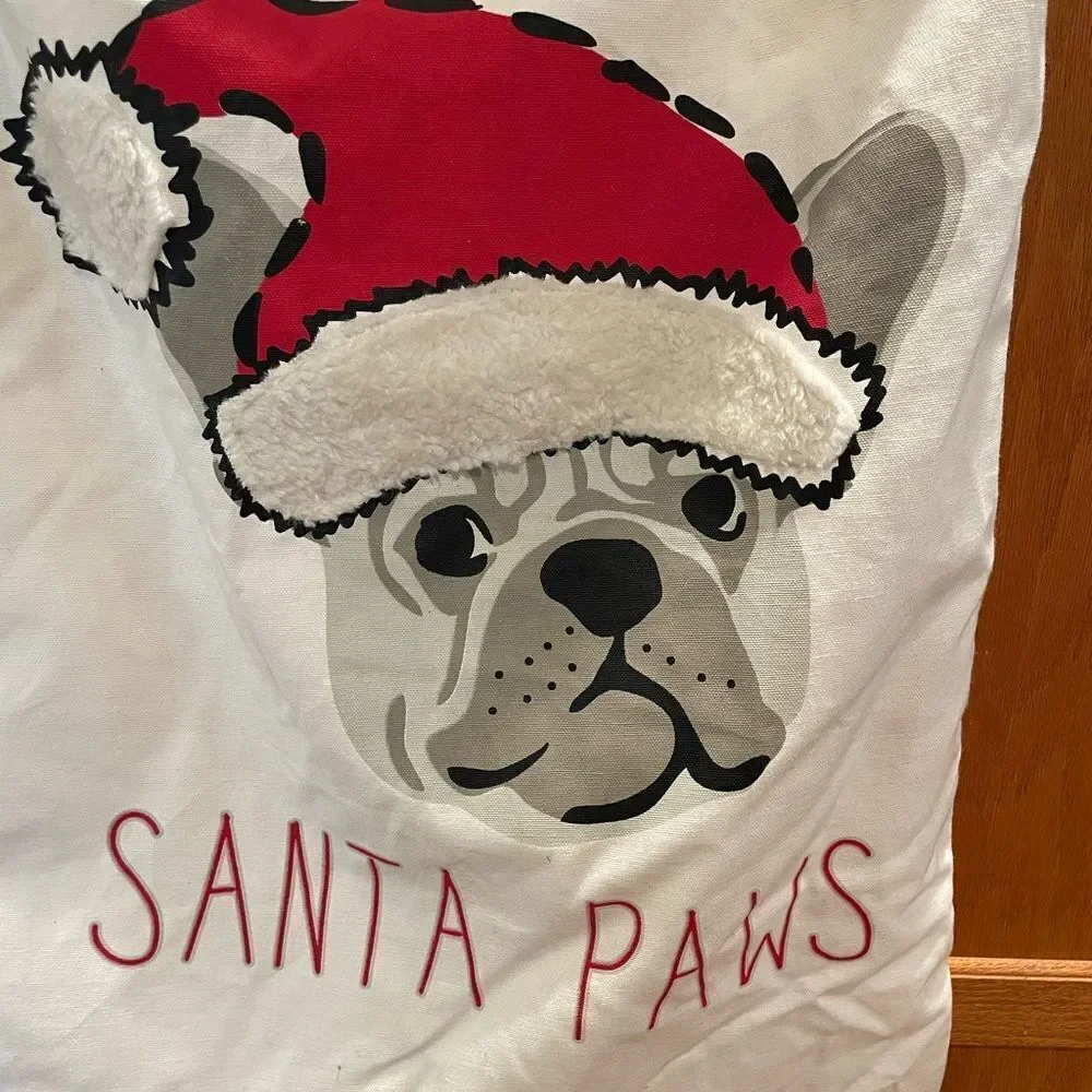 Santa Paws French Bull Dog 24x38 Canvas Type Santa Bag
